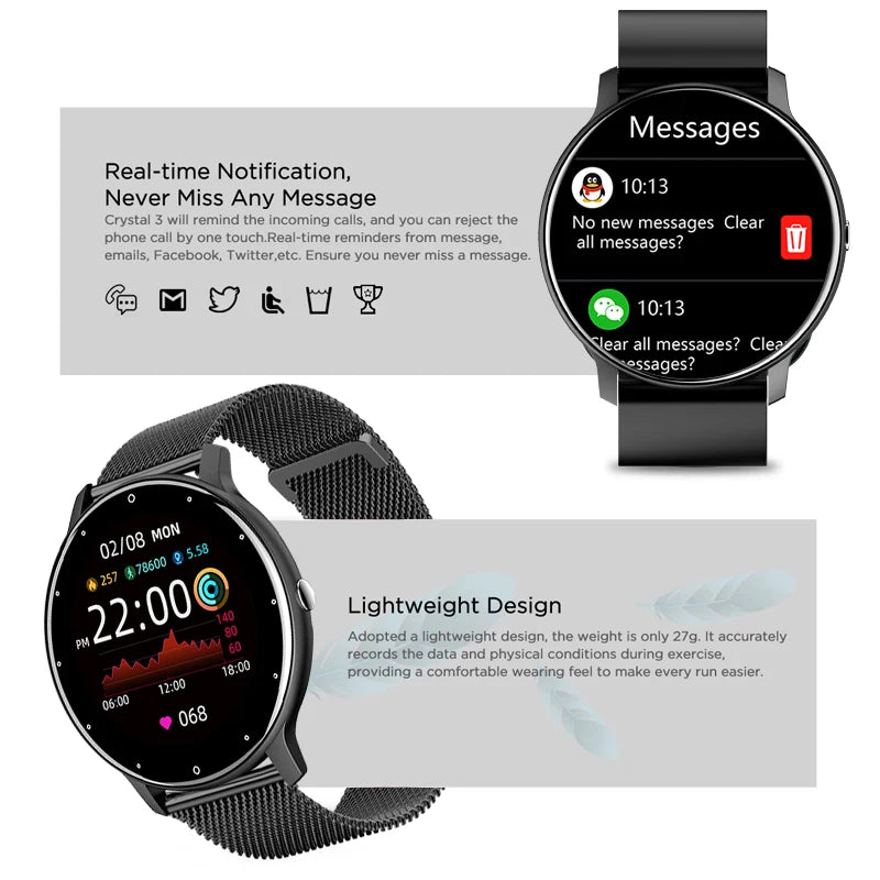 Montre connectée 2025 écran tactile complet, sport, fitness, étanchéité IP67, Bluetooth, pour Android et iOS