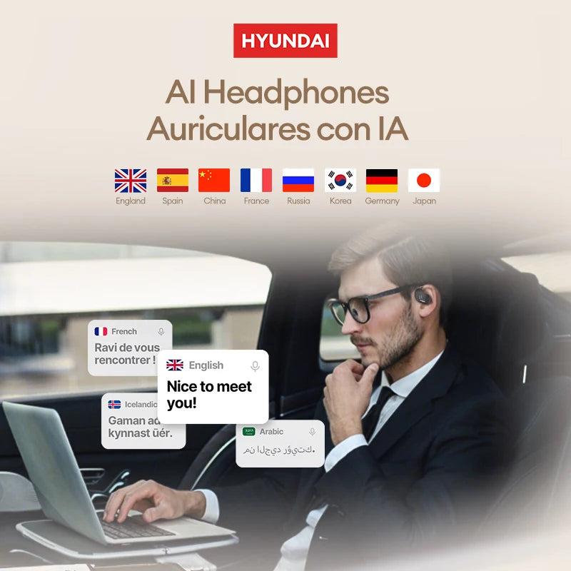 Écouteurs de traduction intelligents en temps réel, sans fil, étanches, HYUNDAI HY-T26, plus de 75 langues