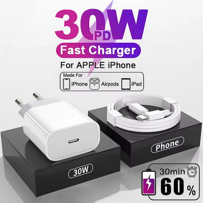 Pour Apple Original 30W Type C charge rapide iPhone 16 15 14 13 12 11 Pro Max Mini X XS XR 8 Plus