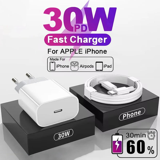 Pour Apple Original 30W Type C charge rapide iPhone 16 15 14 13 12 11 Pro Max Mini X XS XR 8 Plus