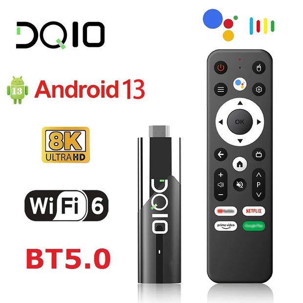 Clé TV LEMFO DQ10 ATV Mini Android 13 compatible vidéo 8K 4K Wifi 6 Allwinner H618 Quad Core Cortex A53 télécommande vocale Smart TV Box